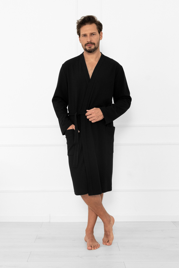 Szlafrok męski Bono Italian Fashion – elegancki, tłoczony, z paskiem i kieszeniami
