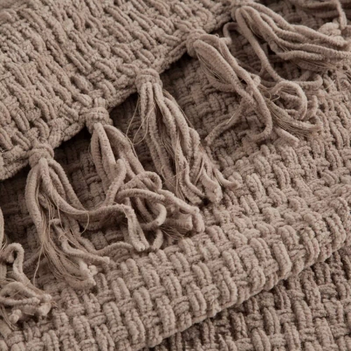 Koc tkany narzuta z frędzlami Suzi Eurofirany beżowy 