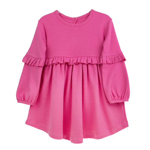 Sukienka Nicol 141972 – różowa bawełniana, długi rękaw, falbanki