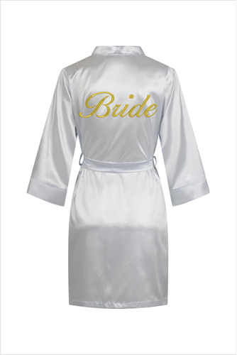 Szlafrok damski satynowy Bride ByShelly - biały/złoty