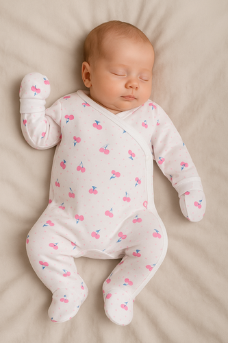 Bawełniane niedrapki Wisienki Martex dla noworodka | Ochrona dłoni i twarzy