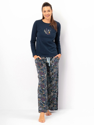 Piżama damska LNS 571 Key – bawełniana, długi rękaw, komplet