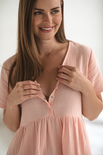 Koszula nocna ciążowa i do karmienia muślinowa Aurora Milk&Love łososiowy