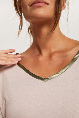 Piżama Damska 3/4 rękaw, 3/4 spodnie Indonezja Italian Fashion - beż/druk