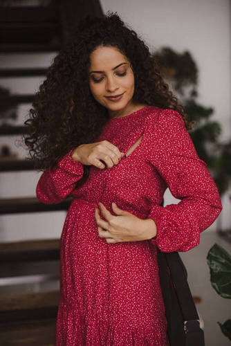 Sukienka ciążowa i do karmienia Lovely Dress Milk&Love czerwono-malinowy