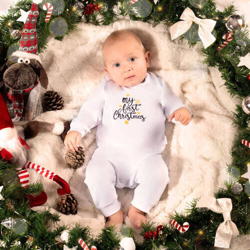 163516 Magia Świąt Pajacyk niemowlęcy Nicol - haft "My First Christmas"