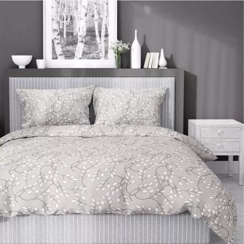 Pościel satynowa liście drobne 5217 B Detexpol beżowy 