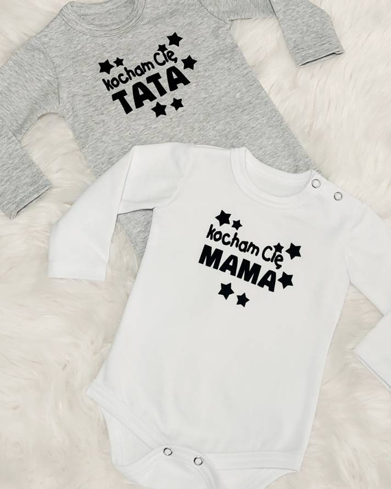 Body z długim rękawem "Kocham Cię Mama gwiazdki" Bambarillo biały