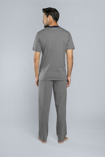Piżama Męska krótki rękaw, długie spodnie Profit Italian Fashion- śr.melanż