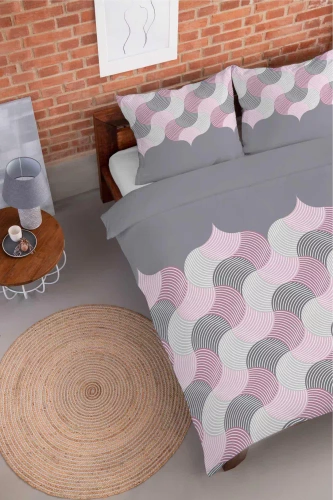 5631 B Detexpol Pastel Flowers szaro-różowe fale geometryczne– pościel flanelowa bawełniana, miękka i przytulna