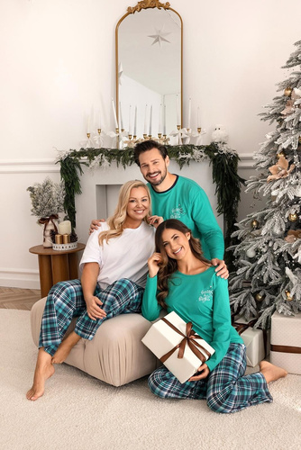 Regina 743 zielona– damska piżama bawełniana z nadrukiem i spodniami w kratę