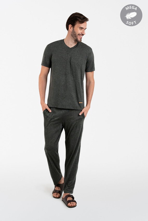 Piżama Męska krótki rękaw, długie spodnie Akord talian Fashion - c.melanż