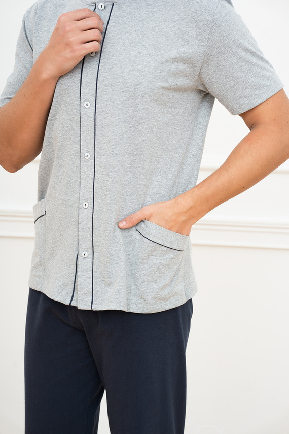 Piżama Męska krótki rękaw, długie spodnie Alcest Italian Fashion - granatowy