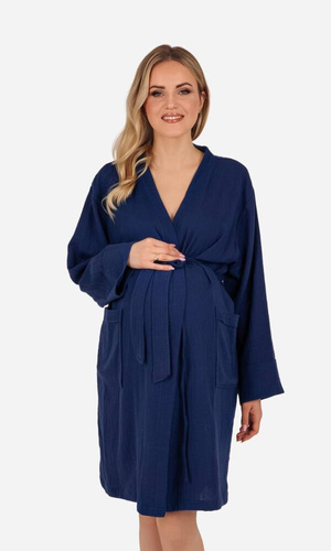 Szlafrok ciążowy muślinowy Mommy ByShelly - granatowy