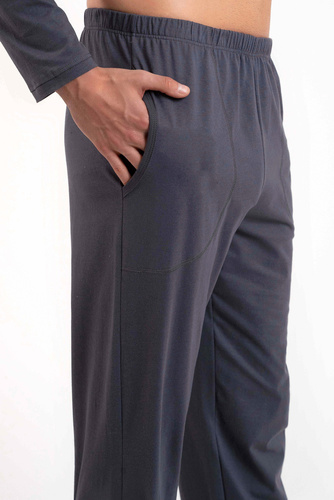 Piżama Męska długi rękaw, długie spodnie Lars talian Fashion - druk grafitowy/grafitowy