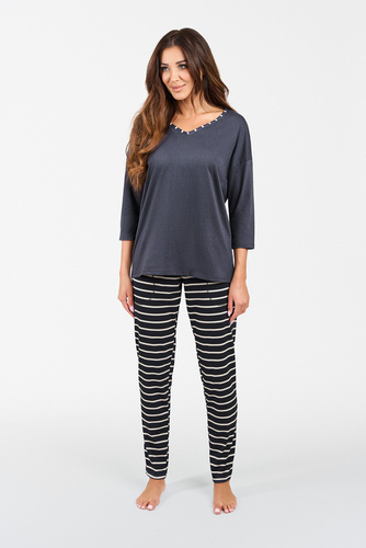 Piżama Damska 3/4 rękaw, długie spodnie Betty Italian Fashion - druk grafitowy/grafitowy