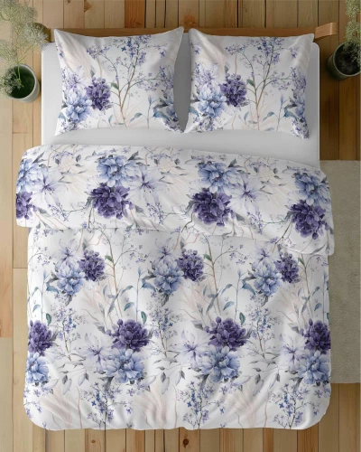 Pościel satynowa akwarelowe kwiaty w odcieniach lawendy 5222 A Detexpol 
