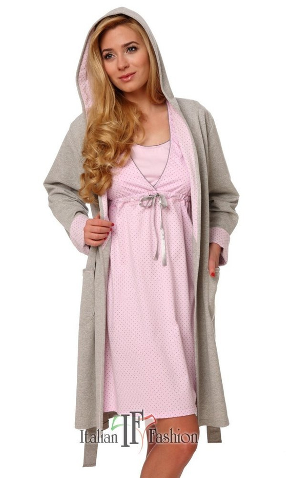 Szlafrok Damski Komfort Italian Fashion- melanż/róż