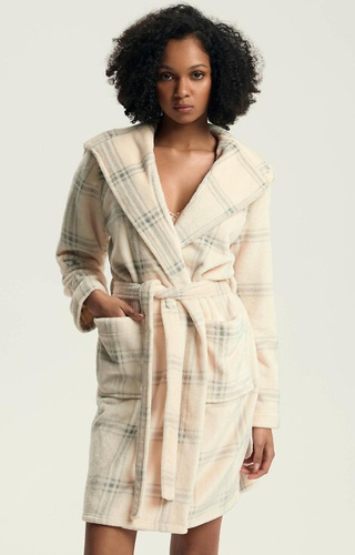 Szlafrok Henderson Danna 43596 – ciepły, w kratkę, z kapturem