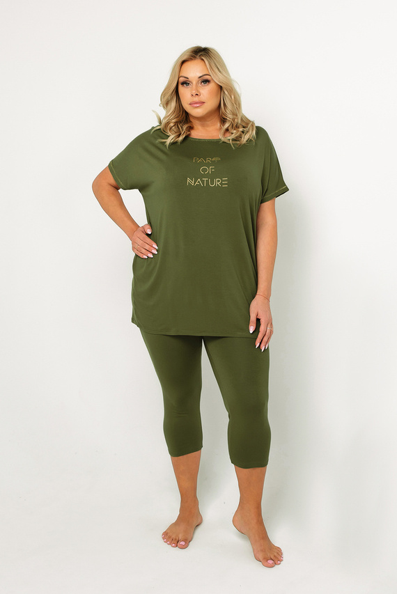 Piżama Damska krótki rękaw, 3/4 spodnie Natura Italian Fashion - khaki