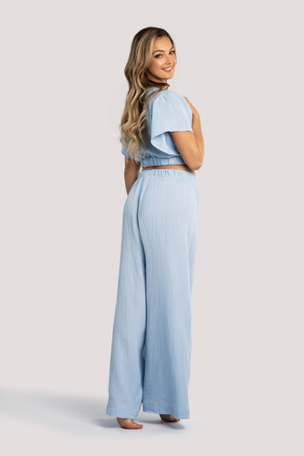 Komplet muślinowy damski Tola Unikat – bluzka i spodnie niebieskie