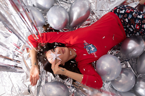 Piżama Damska długi rękaw, długie spodnie Makala Italian Fashion - czerwony/druk 