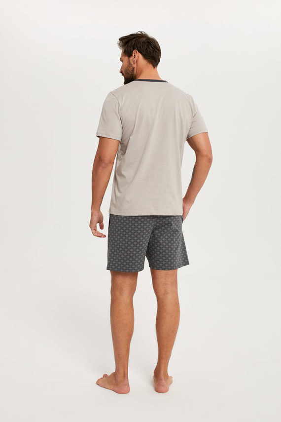 Piżama Męska krótki rękaw, spodenki Abel Italian Fashion - beżowy/druk