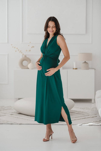 Sukienka ciążowa i do karmienia krótki rękaw Loop maxi Milk&Love butelkowa zieleń