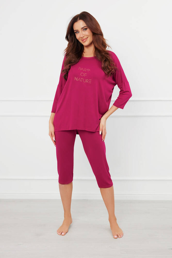 Piżama Damska 3/4 rękaw, 3/4 spodnie Natura Italian Fashion - wino