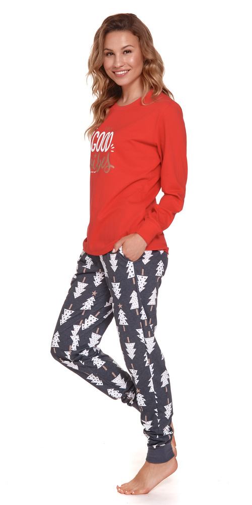 PM.4312 "Good Vibes" Piżama Damska Doctor Nap - spruce red