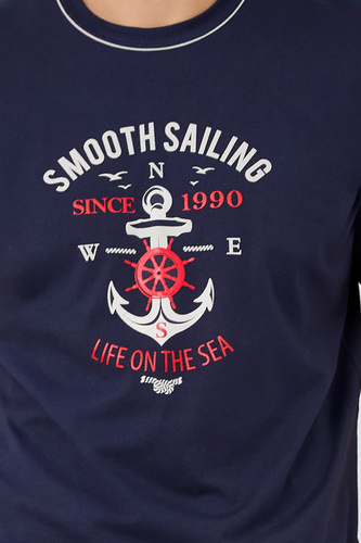 Piżama Męska krótki rękaw, spodenki Port Italian Fashion - granatowy