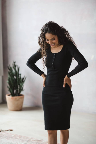 Sukienka ciążowa i do karmienia z dzianiny w prążek Tummy Milk&Love czarny