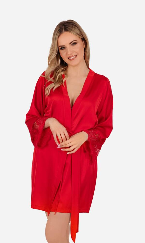 Szlafrok damski satynowy Patricia ByShelly - czerwony