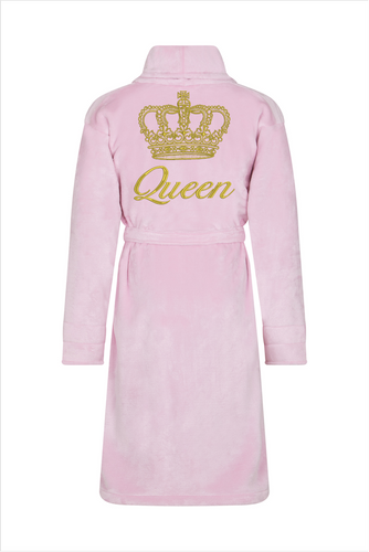 Szlafrok damski polarowy Queen + Korona ByShelly - jasny róż/złoty