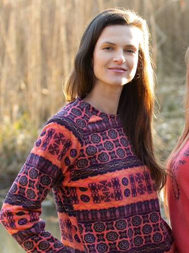 Piżama Damska długi rękaw, długie spodnie 376 Key granatowy pomarńczowy