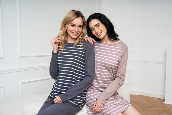 Piżama Damska długi rękaw, długie spodnie Oda Italian Fashion - druk grafitowy/grafitowy