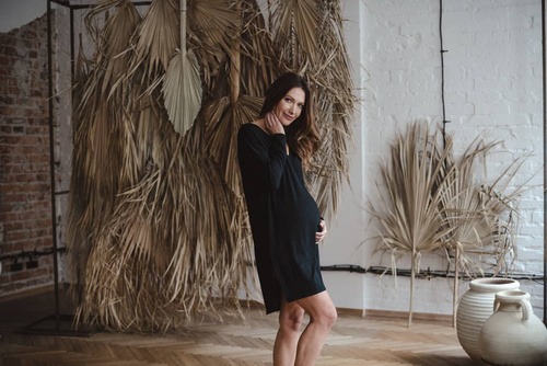 Bambusowa koszula nocna ciążowa i do karmienia długi rękaw Moon Milk&Love czarny