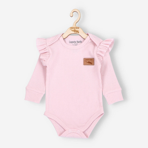 Dzianina prążkowana Body z falbankami Lagarto Verde - różowy