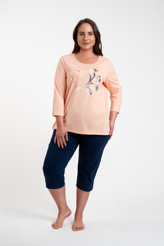 Piżama Damska 3/4 rękaw, 3/4 spodnie Arietta Italian Fashion - łosoś 