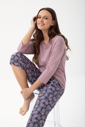 Damska piżama Luna 344 kakaowy– bawełna, rękaw 3/4, komfort i lekkość