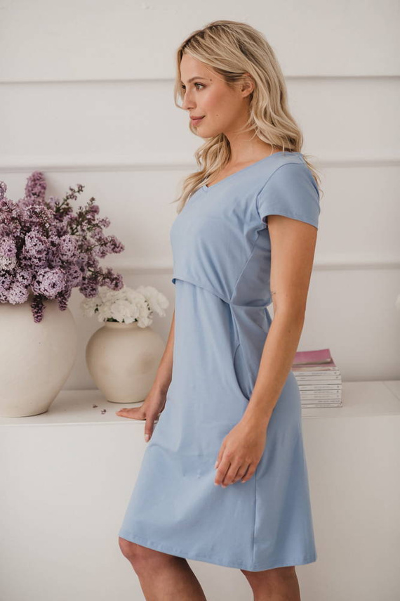 Koszula nocna ciążowa i do karmienia krótki rękaw Night & Day Milk&Love błękitny