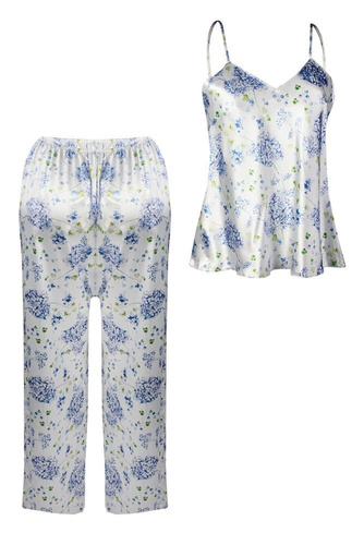 Piżama Damska Satynowa Flowers DKaren - DK-KI 2 biały