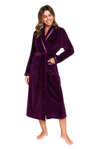 Miękki szlafrok damski z weluru bordowy – wygodny, długi, z kieszeniami | Doctor Nap 1078