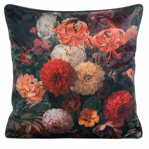 Poszewka welurowa kwiaty Velvet 110 Eurofirany zielony