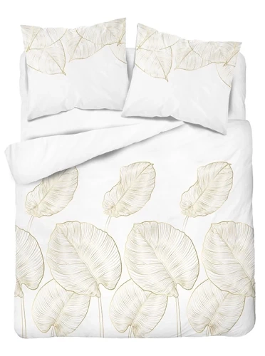 Pościel satynowa 4678 A Home Satin liście Detexpol kremowy