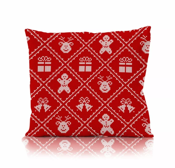 Faro Poszewka świąteczna Holly Jolly –czerwona ze swetrowym wzorem bożonarodzeniowym, mikrofibra, miękka i przytulna