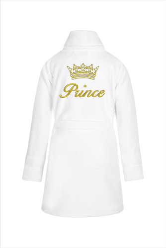Szlafrok dziecięcy polarowy Prince + korona ByShelly - biały/złoty