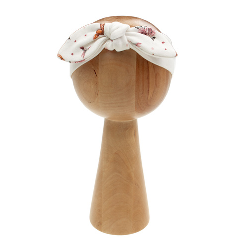 216065 Lala Nicol Opaska dla dziewczynki – kremowa z kokardą z bawełny drukowanej