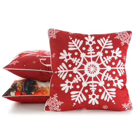Poszewka świąteczna śnieżynki welurowa Chp 125 Eurofirany czerwony