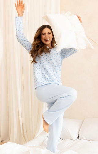 Ciepła piżama damska Regina 717 koral – bawełna 100%, długi rękaw